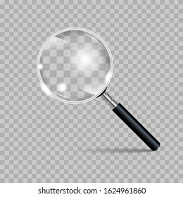 Magnifying glass realistic isolated on checkered background. Vector illustration