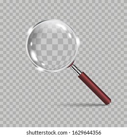 Magnifying glass realistic isolated on checkered background. Vector graphics in realistic style.