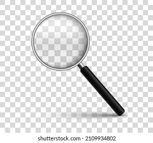 Magnifying glass. Realistic magnifier on transparent background. Search magnifier with magnifying glass. Vector illustration.
