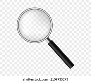 Magnifying glass. Realistic magnifier on transparent background. Search magnifier with magnifying glass. Vector illustration.