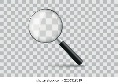 Magnifying glass. Realistic magnifying glass with shadow. Magnifier loupe search. Magnifier, big tool instrument. Business analysis symbol. Vector illustration