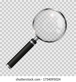 Magnifying glass realistic vector illustration. Silver magnifier isolated on transparent background.