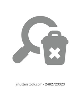 Magnifying glass and recycle bin icon. Delete search history vector.