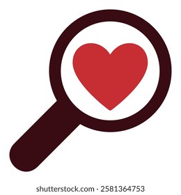 Magnifying glass with red Heart vector icon - love search concept sign