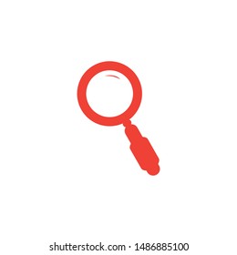 Magnifying Glass Red Icon On White Background. Red Flat Style Vector Illustration