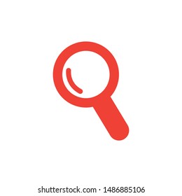 Magnifying Glass Red Icon On White Background. Red Flat Style Vector Illustration