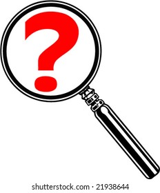 magnifying glass with red interrogation point