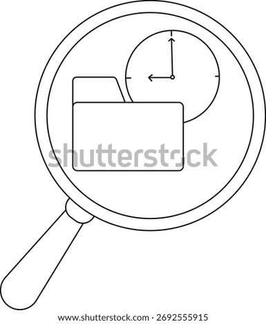 Magnifying glass revealing a clock and folder emphasizing search time and organization