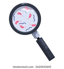 Magnifying glass revealing harmful bacteria, highlighting the importance of hygiene and sanitation