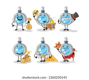 the magnifying glass rich group character. cartoon mascot vector