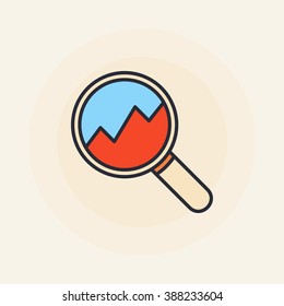 Magnifying glass with rising chart sign - vector colorful flat business analysis symbol