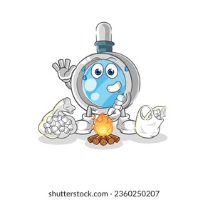 the magnifying glass roasting marshmallows. cartoon mascot vector