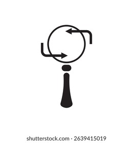 magnifying glass with rotating arrows for reloading or refreshing searches. Ideal for data syncing, analytics, or browser UI.