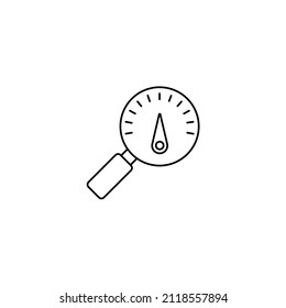 lupa con icono de escala Icono vectorial de vidrio de aumento con icono de la línea de cristal de aumento, símbolo del vector de contorno, pictograma lineal aislado en blanco.
