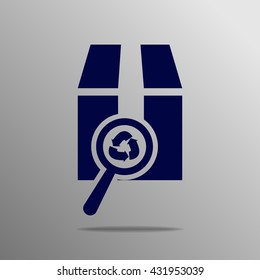 Magnifying glass scanning blue on a gray background
