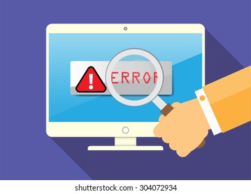 Magnifying Glass scanning and identifying a computer virus. Antivirus protection and computer security concept. vector green screen PC