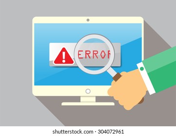 Magnifying Glass scanning and identifying a computer virus. Antivirus protection and computer security concept. vector green screen PC