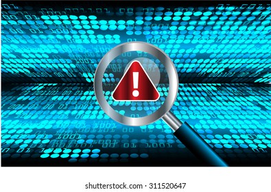 Magnifying Glass scanning and identifying a computer virus. Antivirus protection and computer security concept. PC. vector one zero. scan. technology digital website internet web
