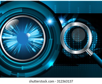 Magnifying Glass scanning and identifying a computer virus. Antivirus protection and computer security concept. PC. vector one zero. scan. technology digital website internet web