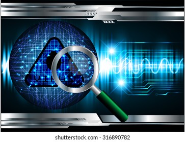 Magnifying Glass scanning and identifying a computer virus. Antivirus protection and computer security concept. PC. vector one zero. scan. technology digital website internet web.