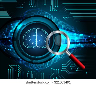 Magnifying Glass scanning and identifying a computer virus. Antivirus protection and computer security concept. PC.vector one zero. scan. technology website internet web. Brainstorm, Brain. Bulb Ideas