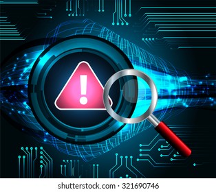 Magnifying Glass scanning and identifying a computer virus. Antivirus protection and computer security concept. PC. one zero. scan. technology digital website internet web. vector