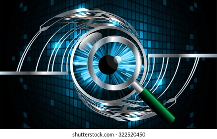 Magnifying Glass scanning and identifying a computer virus. Anti virus protection and computer security concept. PC. vector one zero. scan. technology digital website internet web