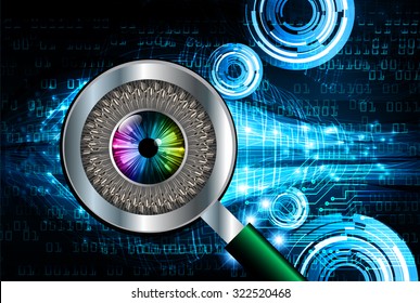 Magnifying Glass scanning and identifying a computer virus. Anti virus protection and computer security concept. PC. vector one zero. scan. technology digital website internet web