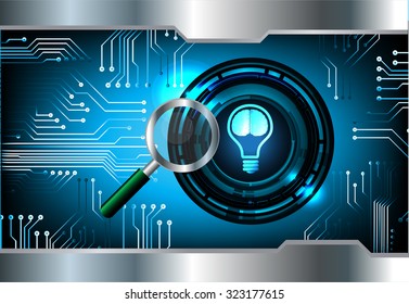 Magnifying Glass scanning and identifying a computer virus. Antivirus protection and computer security concept. PC. vector one zero. technology website internet web. Brainstorm, Brain. Bulb Ideas