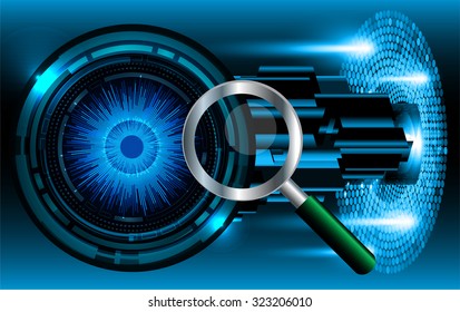 Magnifying Glass scanning and identifying a computer virus. Antivirus protection and computer security concept. PC. vector one zero. scan. technology digital website internet web. vector