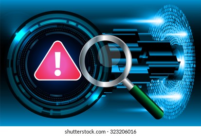 Magnifying Glass scanning and identifying a computer virus. Antivirus protection and computer security concept. PC. vector one zero. scan. technology digital website internet web. vector