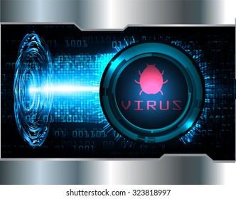 Magnifying Glass scanning and identifying a computer virus. Antivirus protection and computer security concept. PC. vector one zero. scan. technology digital website internet web