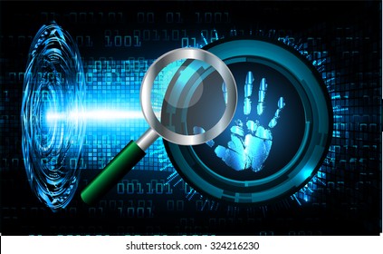 Magnifying Glass scanning and identifying a computer virus. Antivirus protection and computer security concept. PC. vector one zero. scan. technology digital website internet web. vector. hand scan