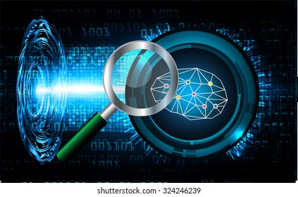 Magnifying Glass scanning and identifying a computer virus.Antivirus protection and computer security concept. PC.one zero.scan. technology digital website internet. vector.Brainstorm,Brain.Bulb Ideas