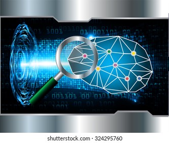 Magnifying Glass scanning and identifying a computer virus. Antivirus protection and computer security concept. PC. Brainstorm,Brain. Bulb Ideas