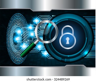 Magnifying Glass scanning and identifying a computer virus. Antivirus protection and computer security concept. PC. vector one zero. scan. technology digital website internet web. lock, key, Padlock