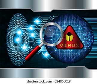 Magnifying Glass scanning and identifying a computer virus. Antivirus protection and computer security concept. PC.one zero.scan. technology digital website internet web. Brainstorm, Brain. Bulb Ideas