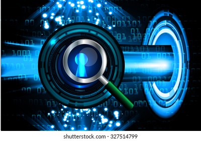 Magnifying Glass scanning and identifying a computer virus. Anti virus protection and computer security concept. PC. one zero. scan. technology digital website internet web. lock, key, Padlock