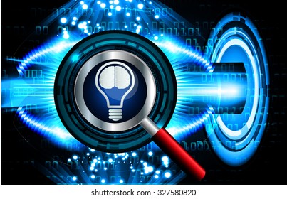 Magnifying Glass scanning and identifying a computer virus. Anti virus protection and computer security concept. PC. one zero.scan. technology digital website internet web. Brainstorm,Brain.Bulb Ideas