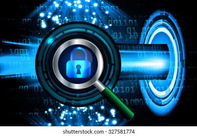 Magnifying Glass scanning and identifying a computer virus. Anti virus protection and computer security concept. PC. one zero. scan. technology digital website internet web. lock, key, Padlock