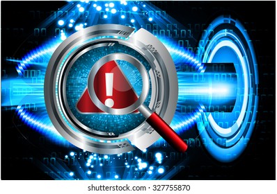 Magnifying Glass scanning and identifying a computer virus. Antivirus protection and computer security concept. PC.one zero.scan.technology digital website internet web.