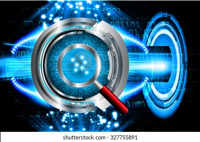 Magnifying Glass scanning and identifying a computer virus. Antivirus protection and computer security concept. PC.one zero.scan.technology digital website internet web.