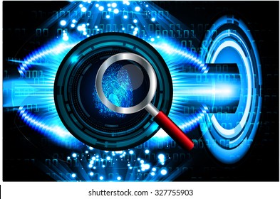 Magnifying Glass scanning and identifying a computer virus. Antivirus protection and computer security concept. PC.one zero.scan.technology digital website internet web.fingerprint. scanning