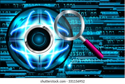Magnifying Glass scanning and identifying a computer virus. Antivirus protection and computer security concept. PC.one zero.scan.technology digital website internet web.fingerprint. scanning.lock, key