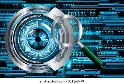 Magnifying Glass scanning and identifying a computer virus. Antivirus protection and computer security concept. PC.one zero.scan.technology digital website internet web.fingerprint. scanning.lock, key