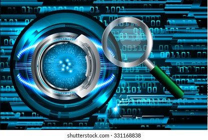 Magnifying Glass scanning and identifying a computer virus. Antivirus protection and computer security concept. PC.one zero.scan.technology digital website internet web.fingerprint. scanning.lock, key