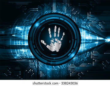 Magnifying Glass scanning and identifying a computer virus. Antivirus protection security concept. PC. vector. scan. technology digital website internet web. scanning. Hand print.