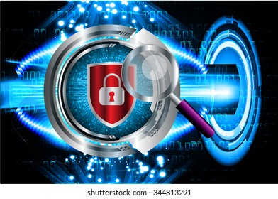 Magnifying Glass scanning and identifying a computer virus. Antivirus protection and computer security concept. PC. vector one zero. scan. technology digital website internet web. key