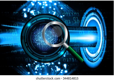 Magnifying Glass scanning and identifying a computer virus. Antivirus protection computer security concept. PC.vector one zero. scan. technology digital website internet web, Brainstorm, Brain. Bulb