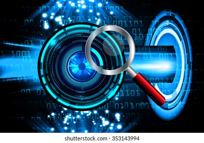 Magnifying Glass scanning and identifying a computer virus. Antivirus protection and computer security concept. PC. one zero. scan. technology digital website internet web. vector 